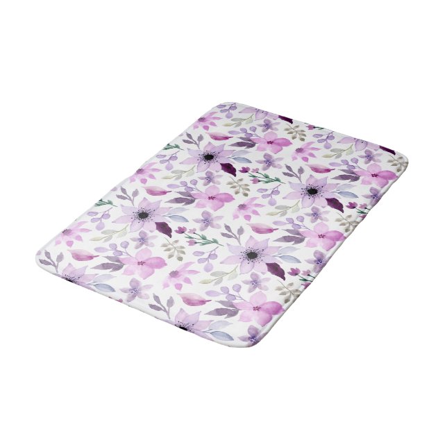 Elegant Pink and Purple Flower Pattern Bath Mat (Angled)