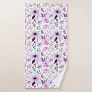 Elegant Pink and Purple Flower Pattern Bath Towel Set