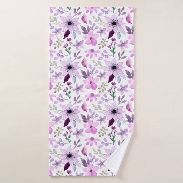 Elegant Pink and Purple Flower Pattern Bath Towel Set (Bath Towel)