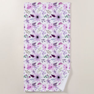 Elegant Pink and Purple Flower Pattern Beach Towel