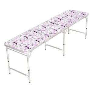 Elegant Pink and Purple Flower Pattern Beer Pong Table