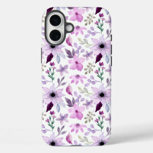 Elegant Pink and Purple Flower Pattern iPhone 16 Plus Case