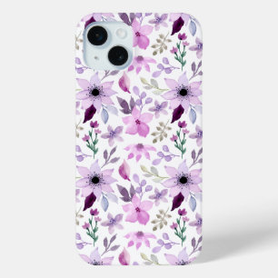 Elegant Pink and Purple Flower Pattern iPhone 15 Plus Case