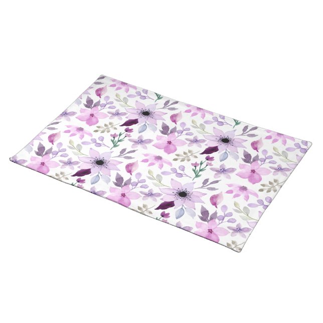 Elegant Pink and Purple Flower Pattern Cloth Placemat (On Table)