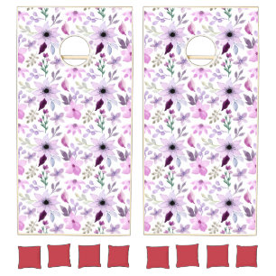 Elegant Pink and Purple Flower Pattern Cornhole Set