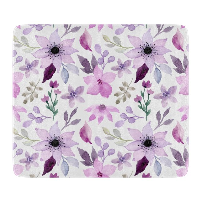 Elegant Pink and Purple Flower Pattern Cutting Board (Front)