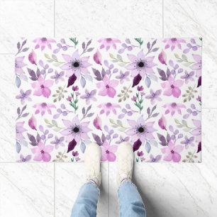 Elegant Pink and Purple Flower Pattern Doormat