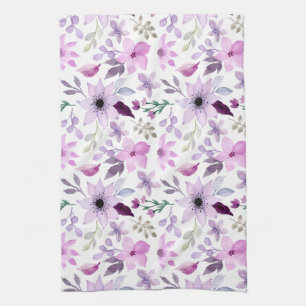 Elegant Pink and Purple Flower Pattern Kitchen Towel