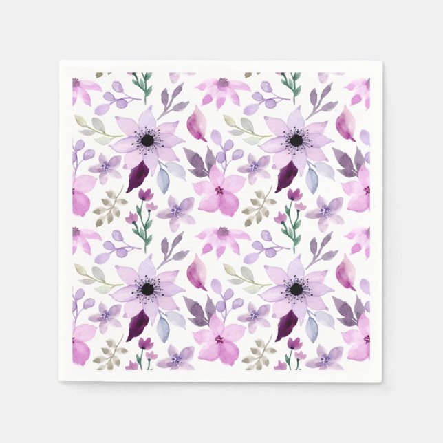 Elegant Pink and Purple Flower Pattern Napkins (Front)