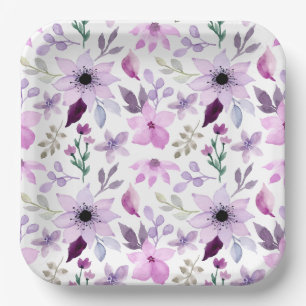 Elegant Pink and Purple Flower Pattern Paper Plates