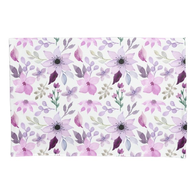 Elegant Pink and Purple Flower Pattern Pillow Case (Front-Left)