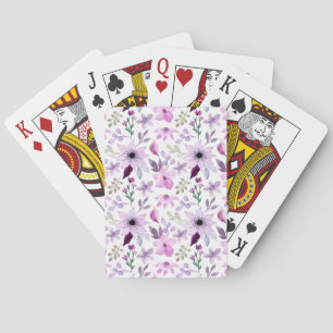 Elegant Pink and Purple Flower Pattern Poker Cards