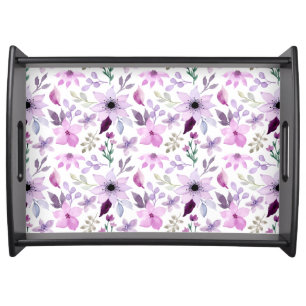 Elegant Pink and Purple Flower Pattern Serving Tray