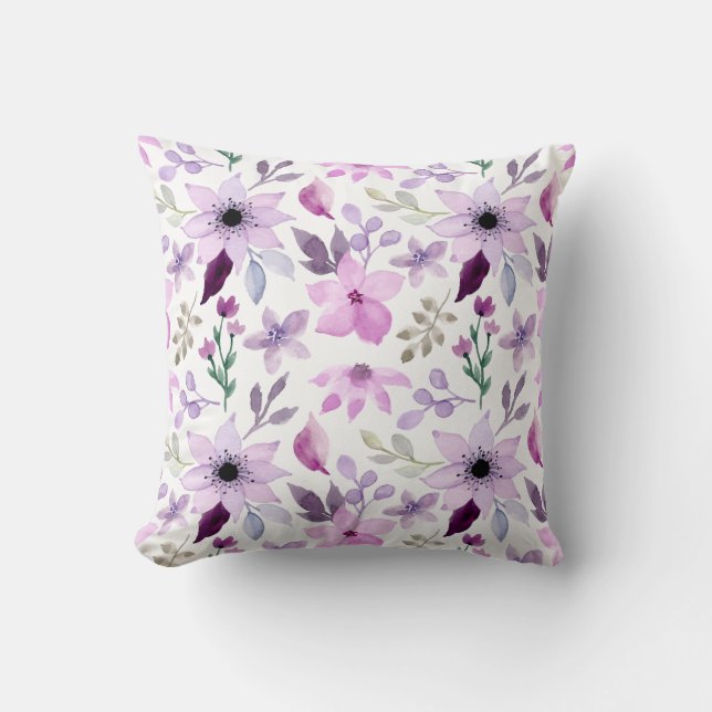 Elegant Pink and Purple Flower Pattern Throw Pillow (Front)