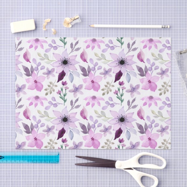 Elegant Pink and Purple Flower Pattern Tissue Paper (Craft)