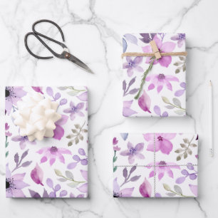 Elegant Pink and Purple Flower Pattern Wrapping Paper Sheets