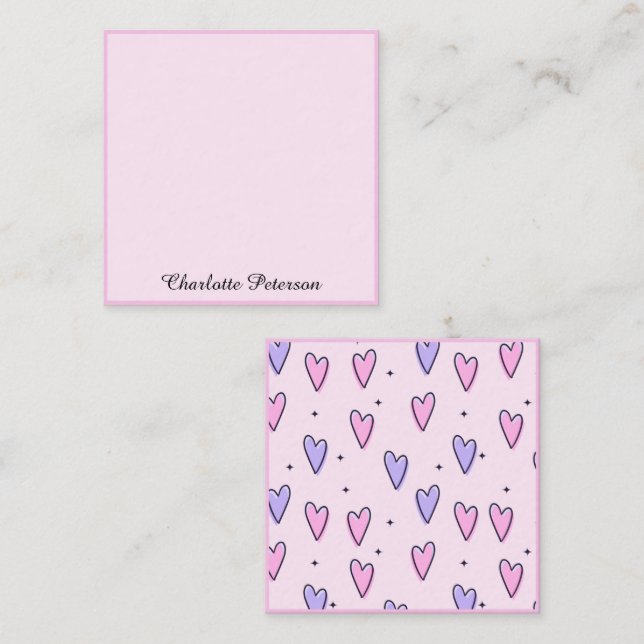 Elegant Pink And Purple Heart Monogram Note Card (Front/Back)