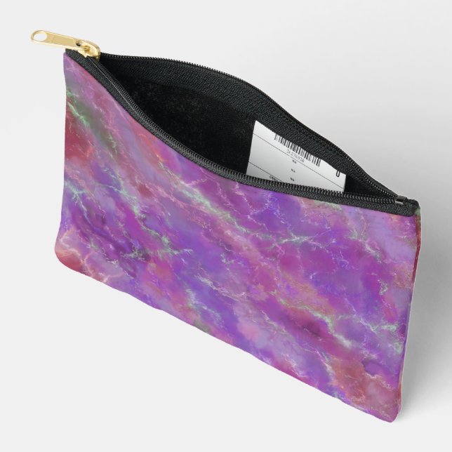 Elegant Pink And Purple Marble Pattern  Accessory Pouch (Open)