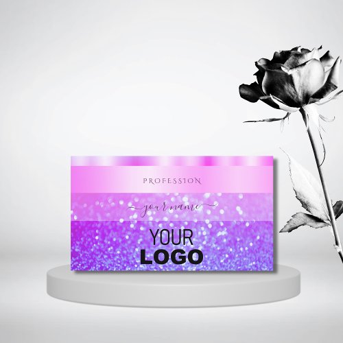 Elegant Pink and Purple Sparkling Glitter Add Logo Business Card