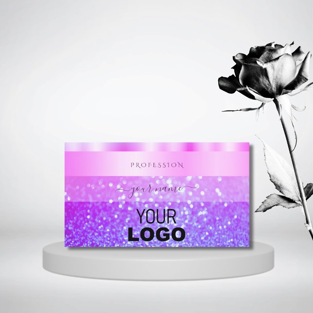 Elegant Pink and Purple Sparkling Glitter Add Logo Business Card (Creator Uploaded)