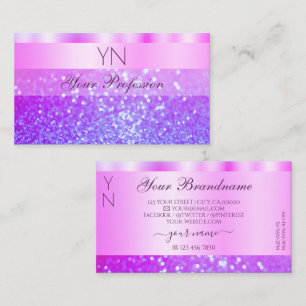 Elegant Pink and Purple Sparkling Glitter Monogram Business Card