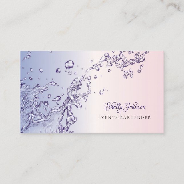 Elegant Pink and Purple Splash Events Bartender Business Card (Front)