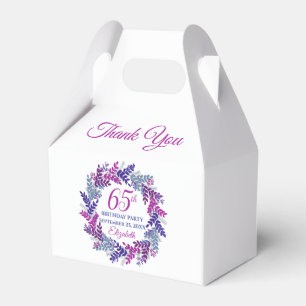 Elegant Pink and Purple Wreath 65th Birthday Party Favor Boxes