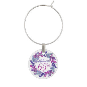 Elegant Pink and Purple Wreath 65th Birthday Party Wine Charm
