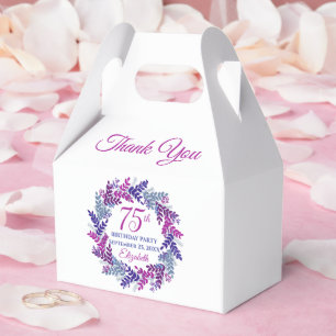 Elegant Pink and Purple Wreath 75th Birthday Party Favor Boxes