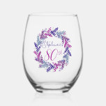 Elegant Pink and Purple Wreath 80th Birthday Party Stemless Wine Glass<br><div class="desc">Elegant Pink and Purple 80th Birthday Party Wine Glass This is a special unique elegant pink and purple wreath Birthday Party Wine Glass specially designed for your friends who are turning 80. Personalize this birthday wine glass with their name. Pair this wine glass with a personalized wine label and bottle...</div>