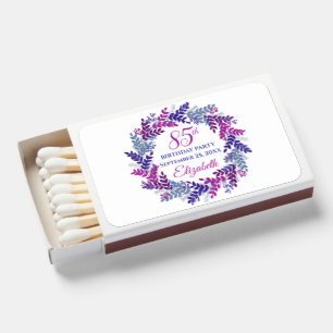 Elegant Pink and Purple Wreath 85th Birthday Party Matchboxes