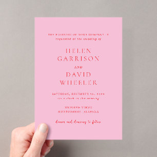 Elegant Pink and Red Classic Wedding Acrylic Invitations