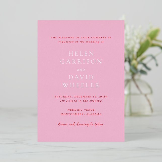 Elegant Pink and Red Classic Wedding Foil Invitation (Standing Front)