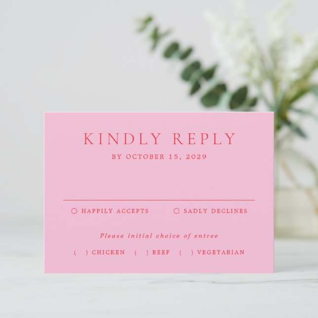 Elegant Pink and Red Classic Wedding RSVP Card (Standing Front)
