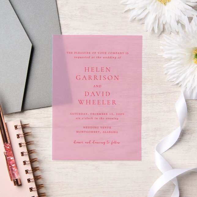 Elegant Pink and Red Classic Wedding Vellum Invitations (Wedding)