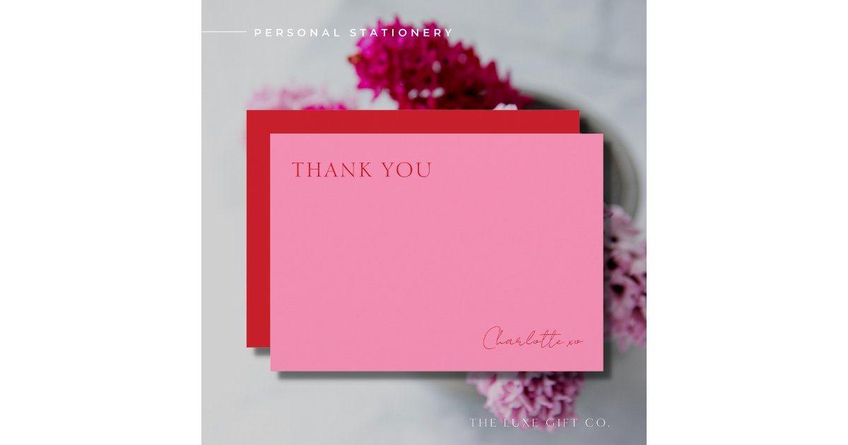 Elegant Pink and Red Flat Thank You Card | Zazzle