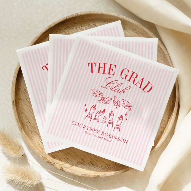 Elegant Pink and Red Grad Club Graduation Napkins (Creator Uploaded)