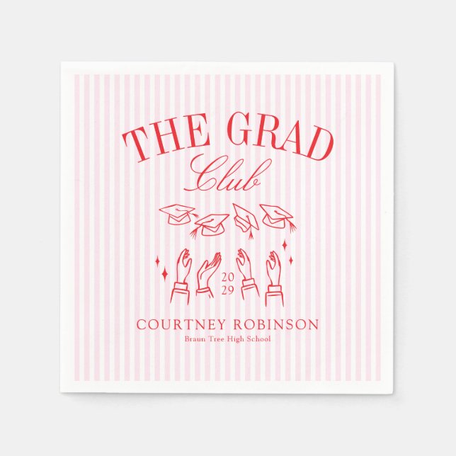 Elegant Pink and Red Grad Club Graduation Napkins (Front)