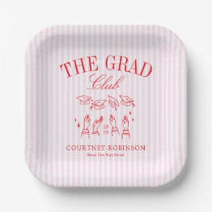 Elegant Pink and Red Grad Club Graduation Paper Plates