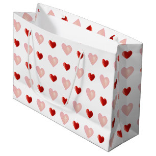 Elegant Pink and Red Hearts on White  Large Gift Bag