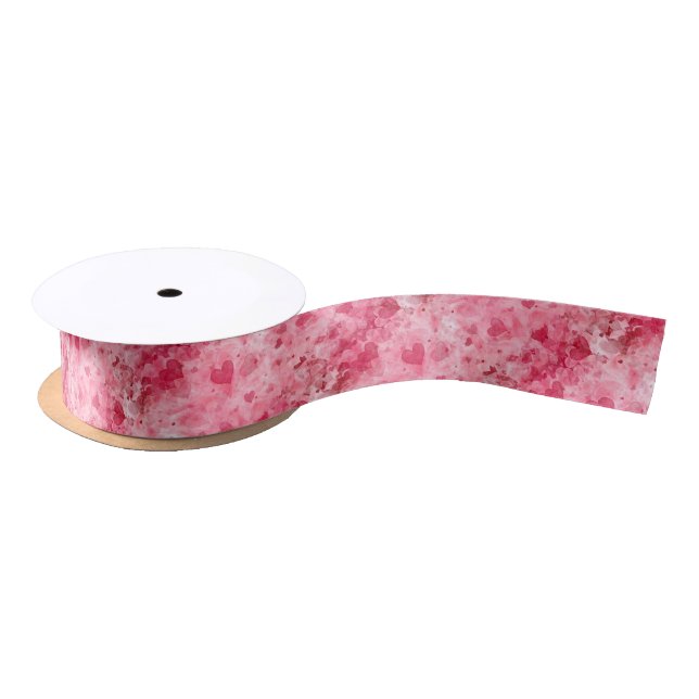 Elegant Pink And Red Hearts Satin Ribbon (Spool)