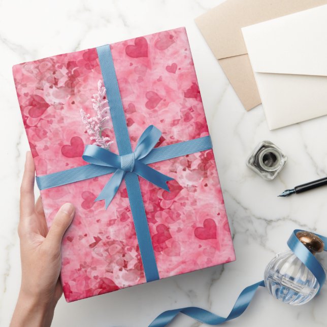 Elegant Pink And Red Hearts Wrapping Paper (Gifting)