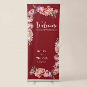 Elegant Pink and Red Peony Flower Ceremony Retractable Banner