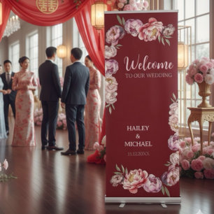 Elegant Pink and Red Peony Flower Ceremony Retractable Banner