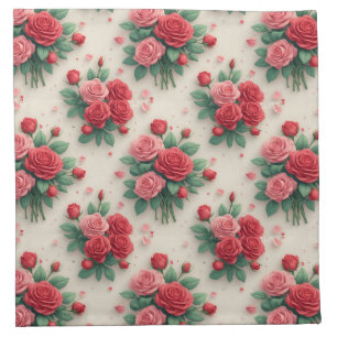 Elegant Pink and Red Rose Bouquets Cloth Napkin