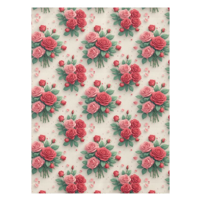 Elegant Pink and Red Rose Bouquets Tablecloth (Front)