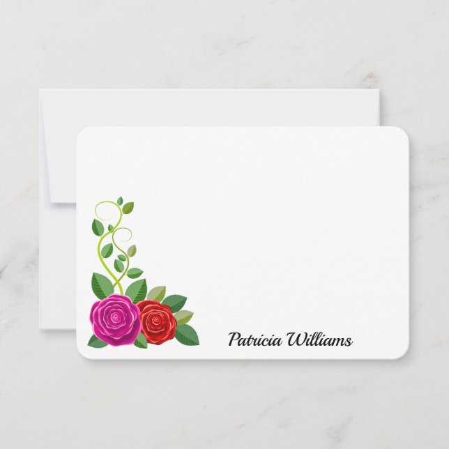 Elegant Pink And Red Rose Flower Note Card (Front)