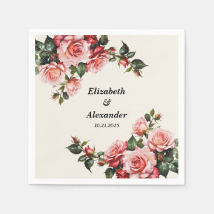 Elegant pink and red roses floral wedding  napkins