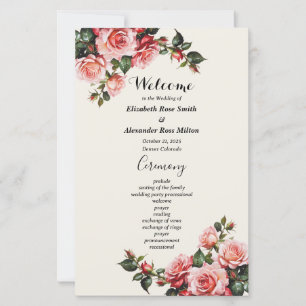 Elegant pink and red roses floral wedding program
