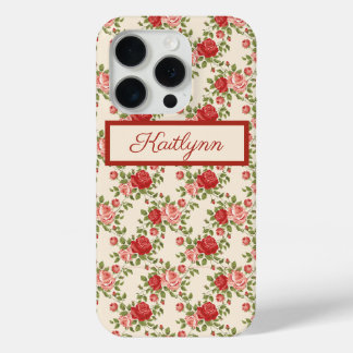 Elegant Pink And Red Roses - Monogrammed   iPhone 15 Pro Case